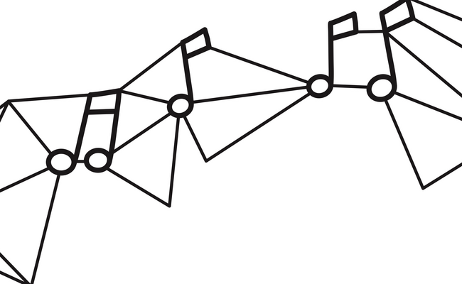 Illustration von Musiknoten, die mit Strichen verbunden sind und so ein Netz bilden