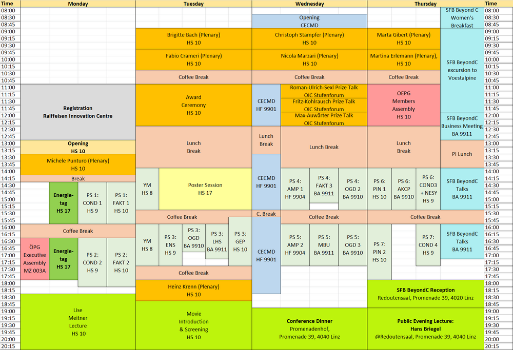 ÖPG Meeting, Timetable